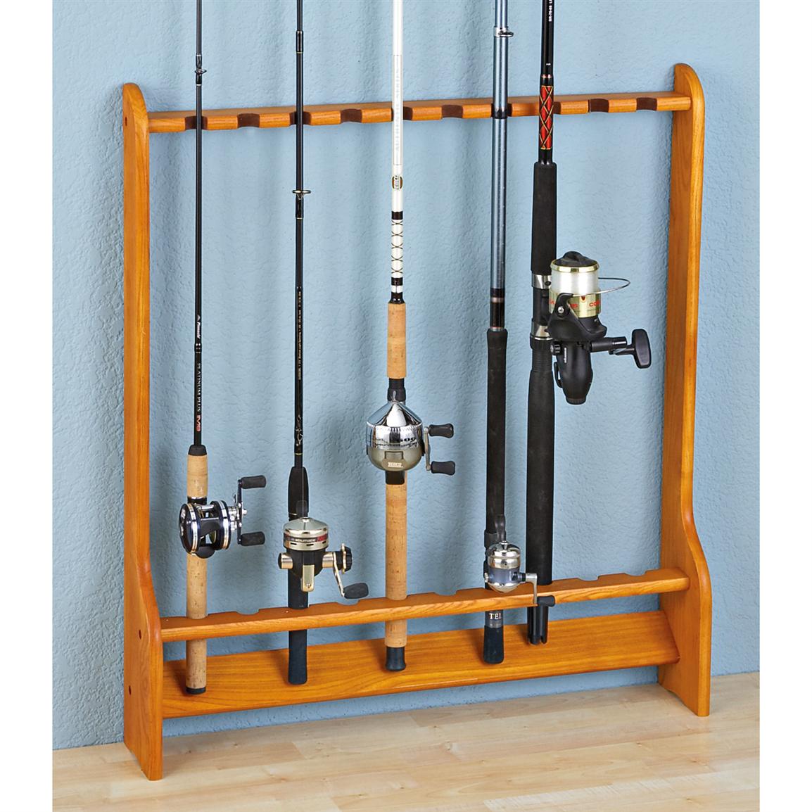 10 - rod Wall or Floor Fishing Rod Rack - 147082, Fishing 