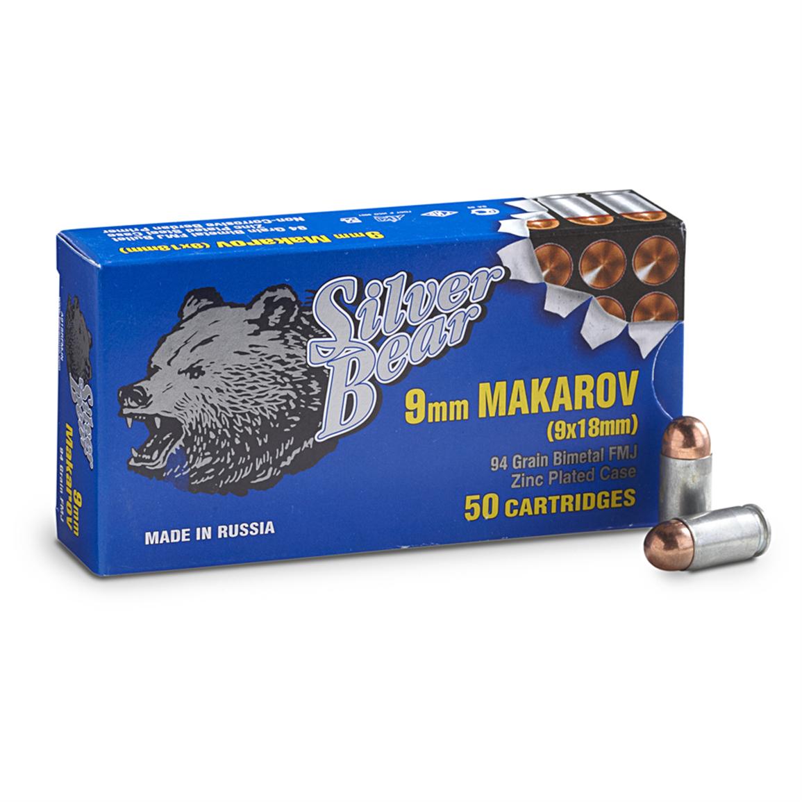 Silver Bear, 9x18mm Makarov, FMJ, 94 Grain, 50 Rounds