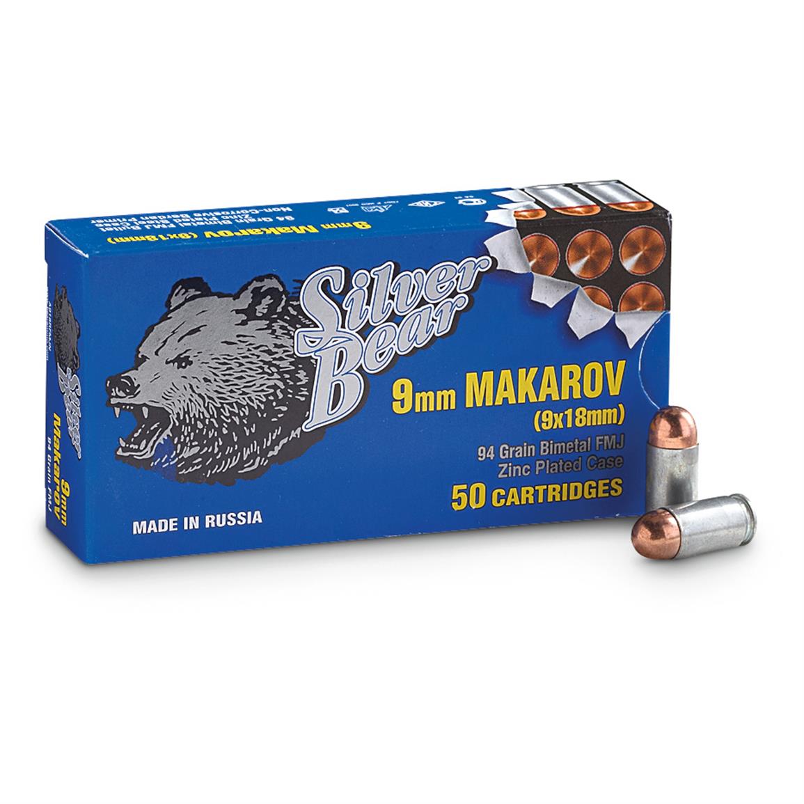 Silver Bear, 9x18mm Makarov, FMJ, 94 Grain, 250 Rounds
