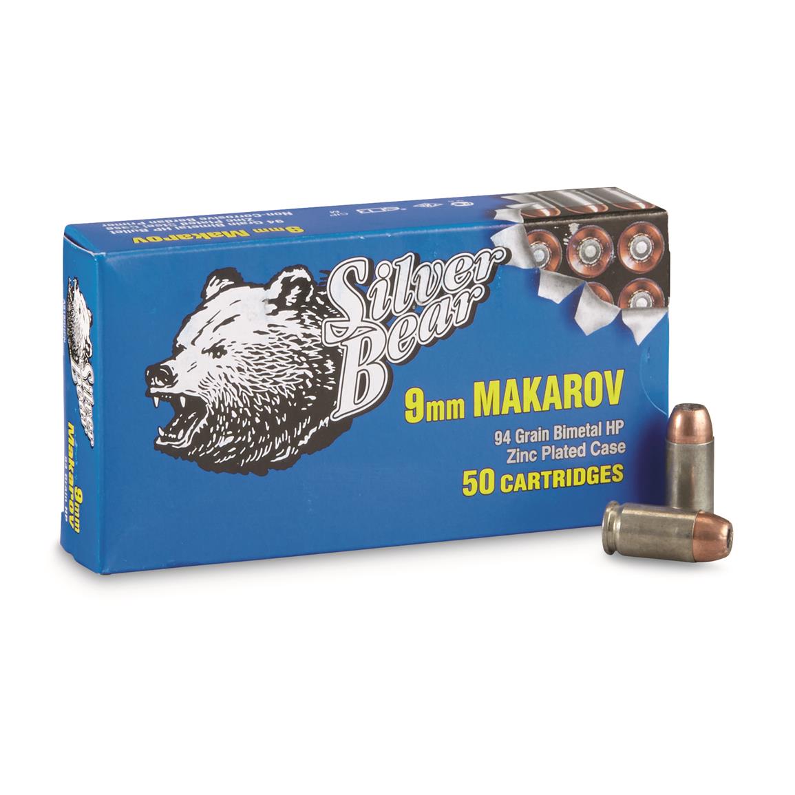Silver Bear, 9x18mm Makarov, HP, 94 Grain, 50 Rounds