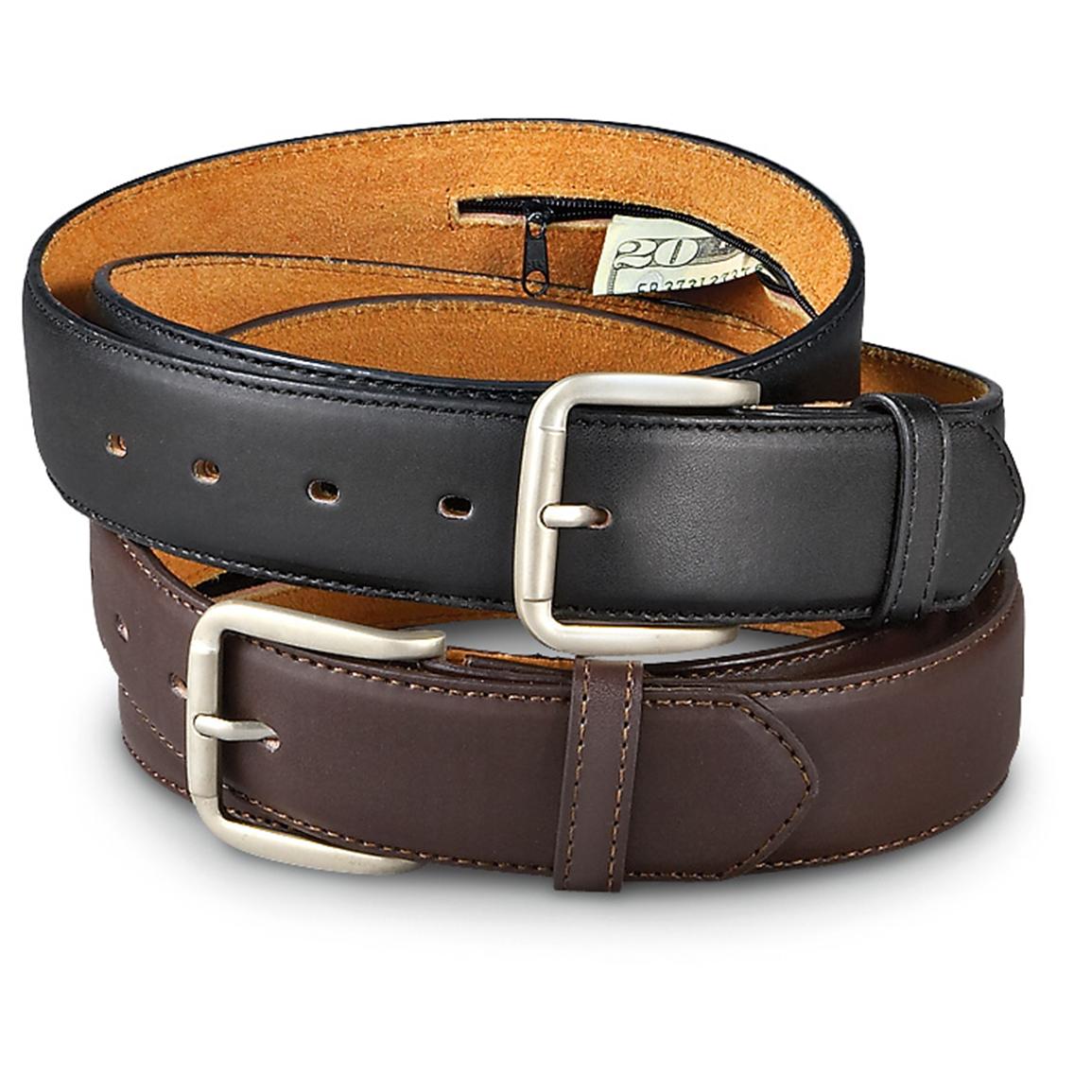 2 - Pk. Leather Money Belts, 1 Black / 1 Brown - 149032, Belts ...