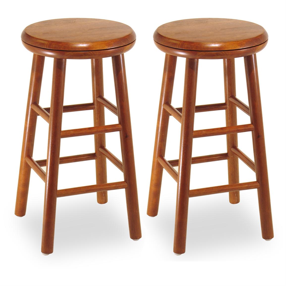 Winsome Set Of 2 Cherry 24 Backless Swivel Stools 151015 Kitchen And Dining Stools At