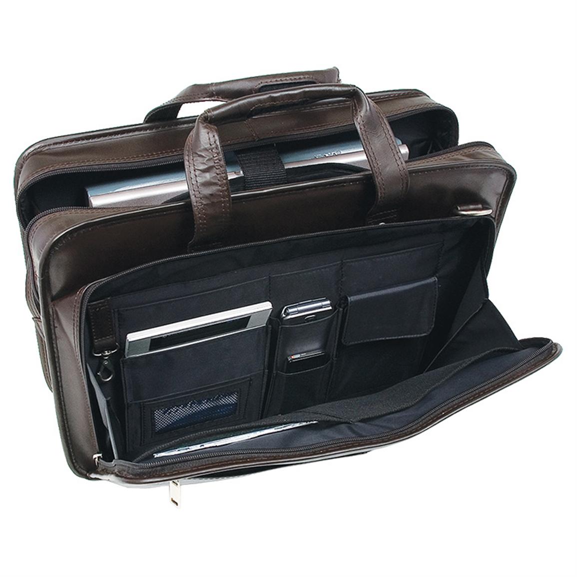 mcklein leather double compartment laptop case