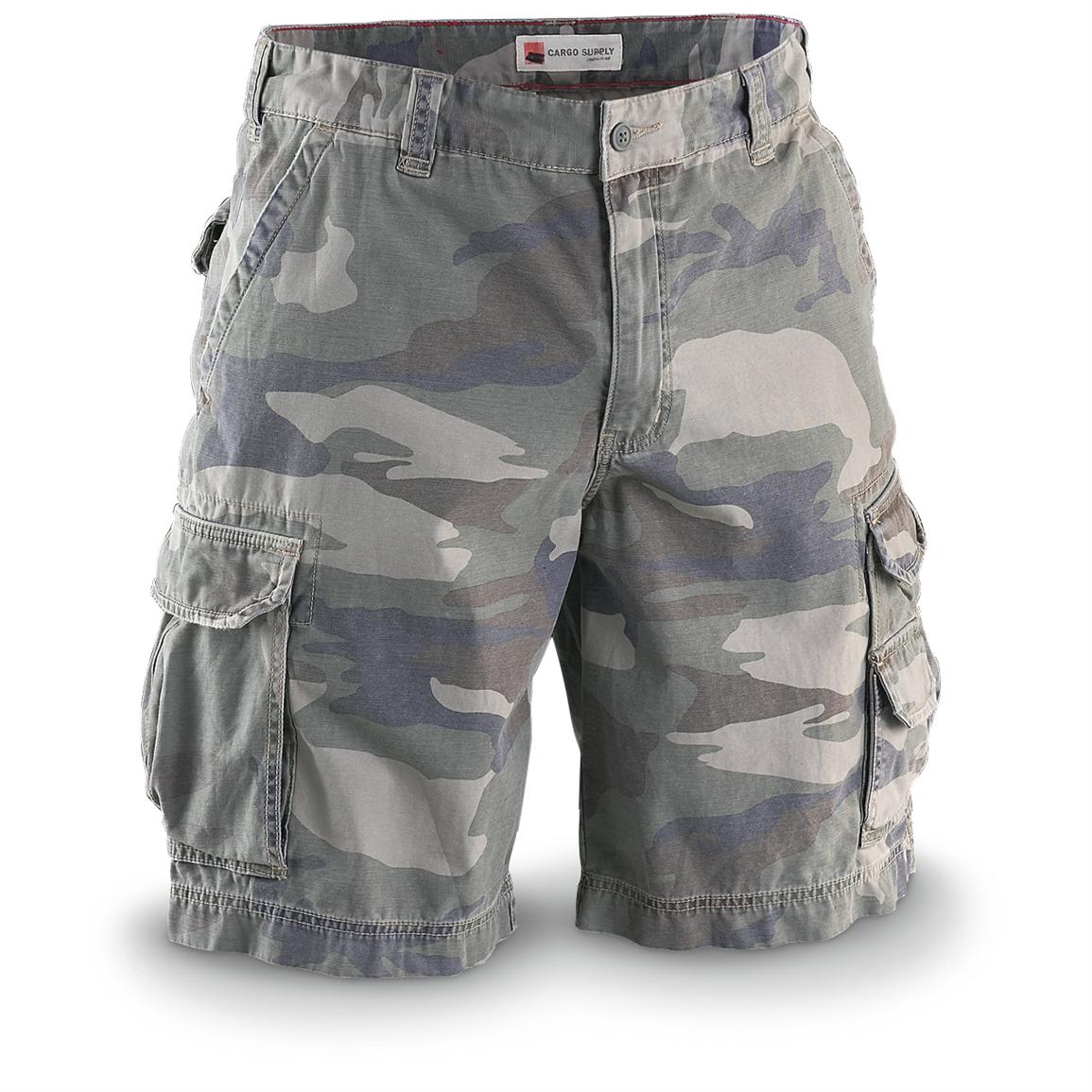 gray camo cargo shorts