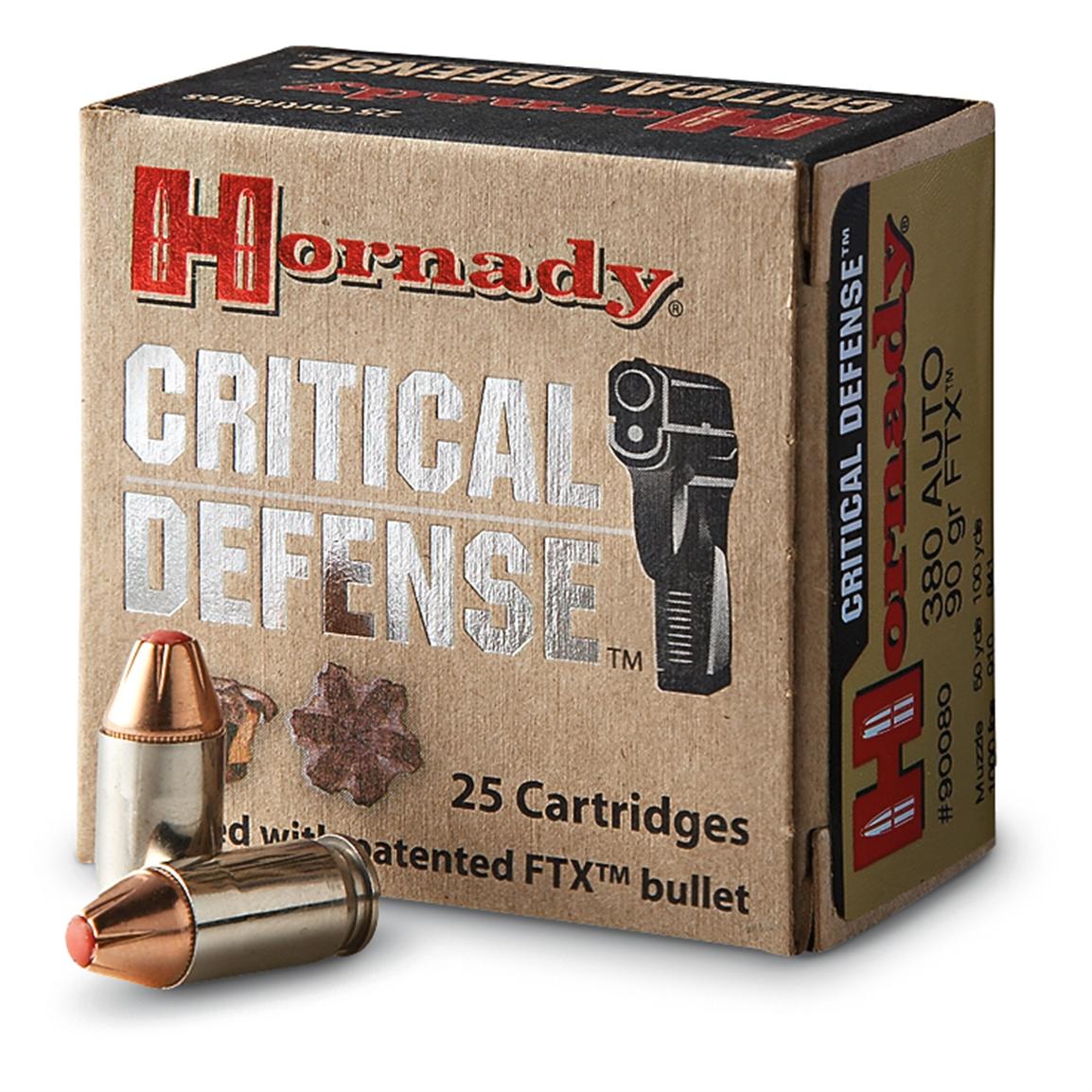 Hornady Critical Defense, .380 ACP, FTX, 90 Grain, 25 Rounds - 158488 ...