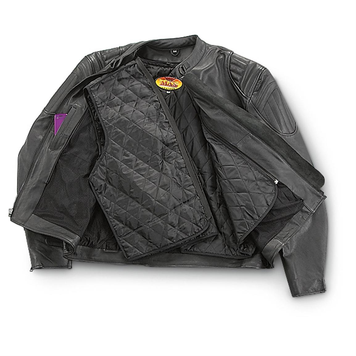 MAS™ Band Collar Leather Jacket with Liner, Black 158798, Insulated