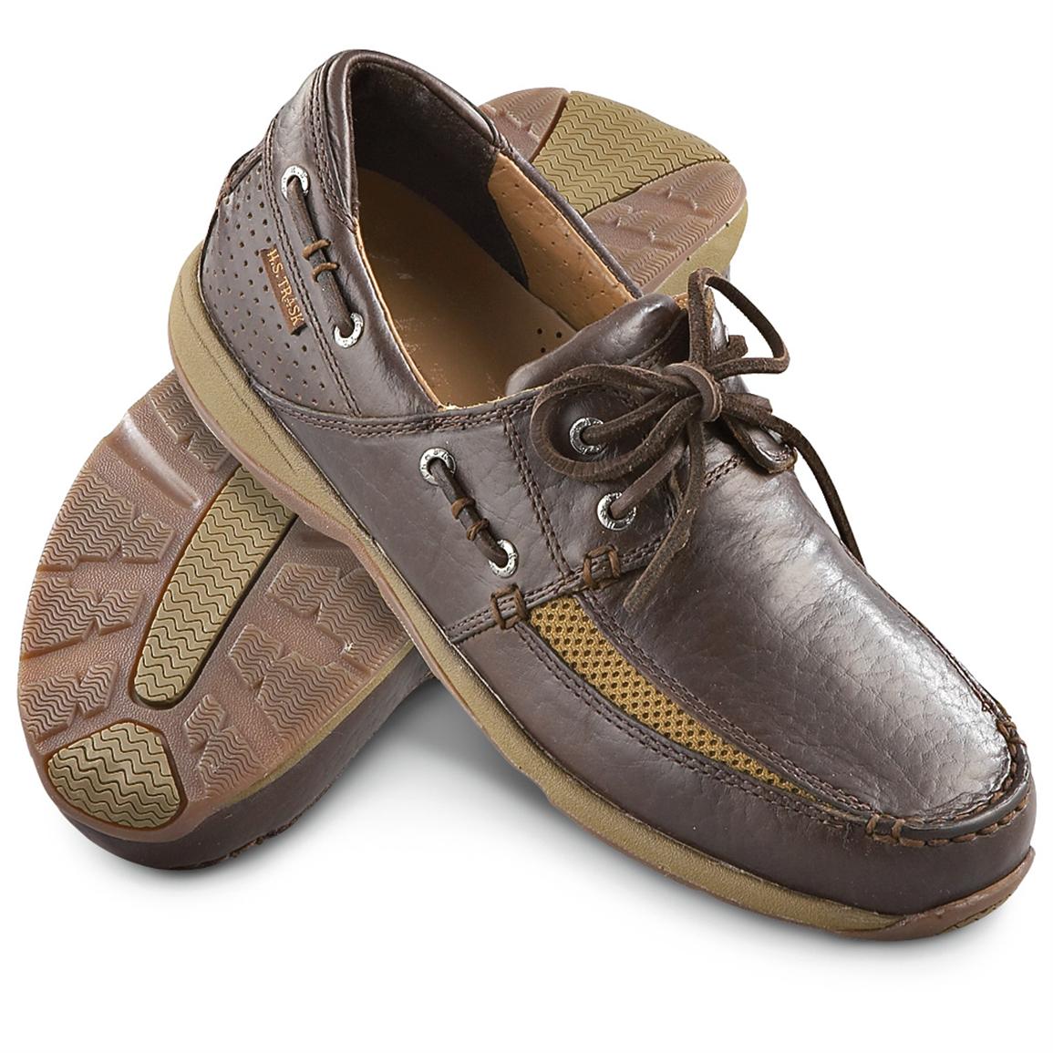 Men's H.S. Trask® Bison Leather Boat Sport Shoes, Brown Chrome - 159941 ...