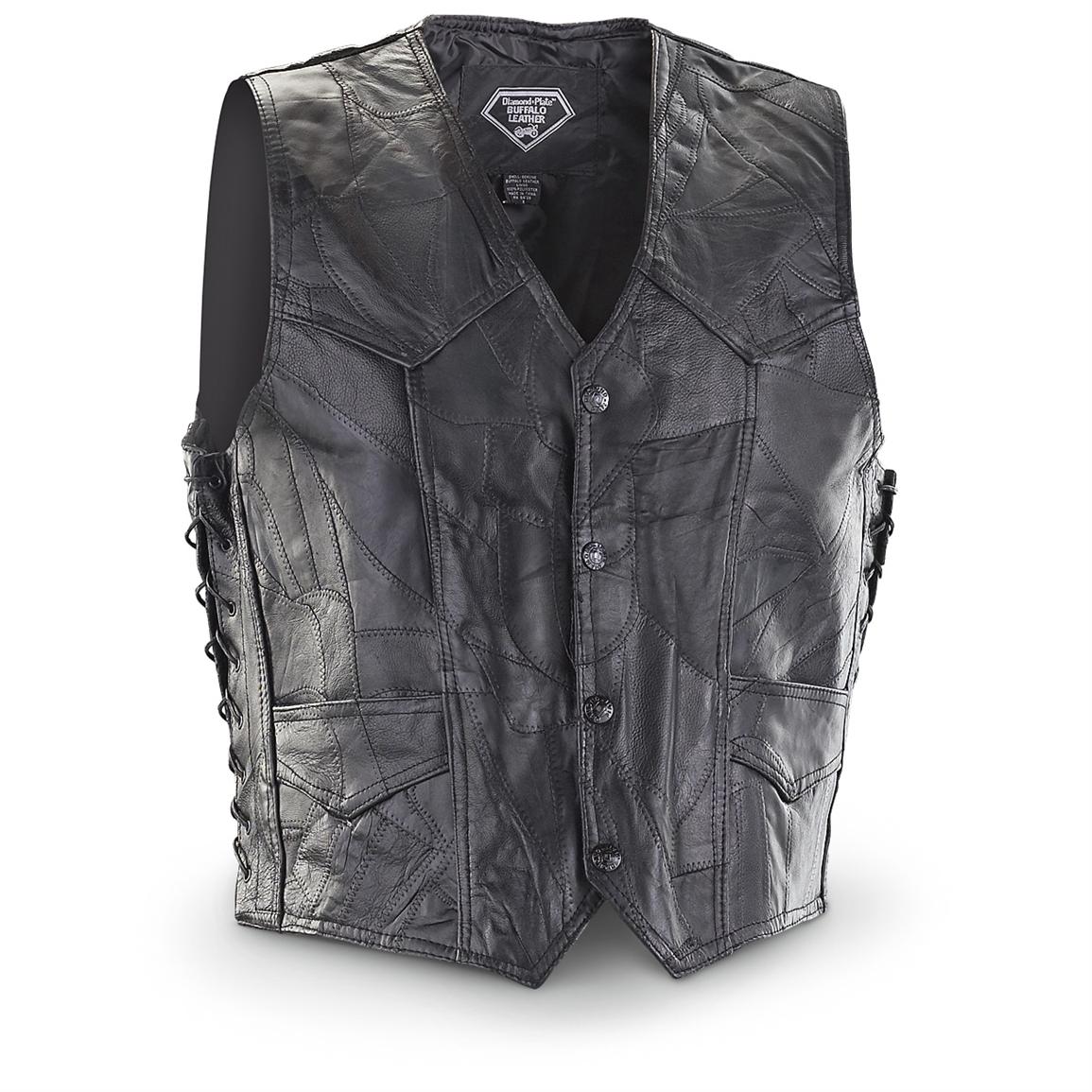Diamond Plate™ Buffalo Leather Side lace Vest, Black 161304, Vests at Sportsman's Guide