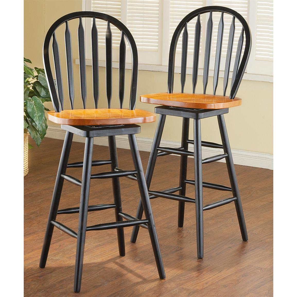 29"h. Windsor Wood Barstool, Black with Natural Color Seat 161746