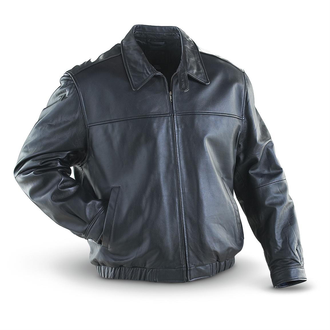 Famous Maker Leather Bomber Jacket, Black - 163729, Insulated Jackets ...