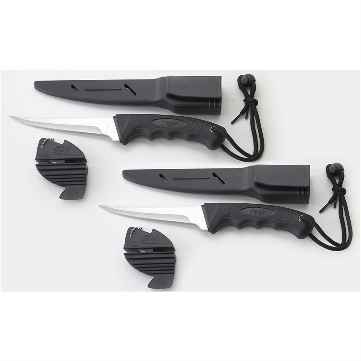 2 Pk. 6" Filet Knives with Sheaths and Sharpeners 164020, Fillet