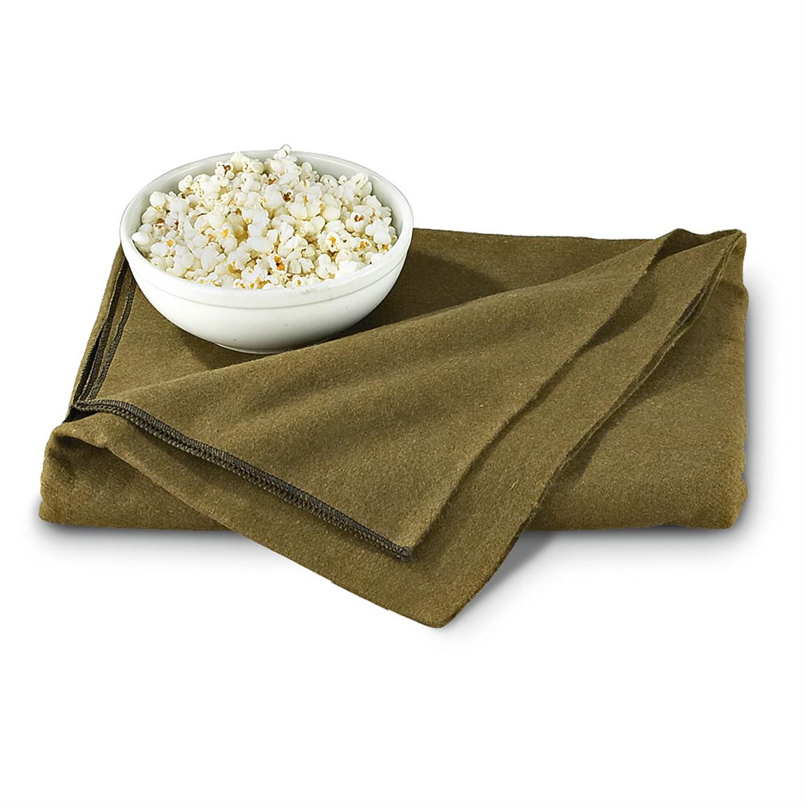 4 Military style Wool blend Blankets, Olive Drab 166208, Blankets