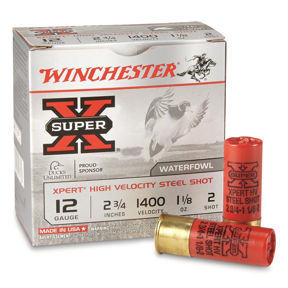 Winchester SuperX, 12 Gauge, 23/4", 11/8 oz., Waterfowl XPert HighVelocity Steel Shot, 25