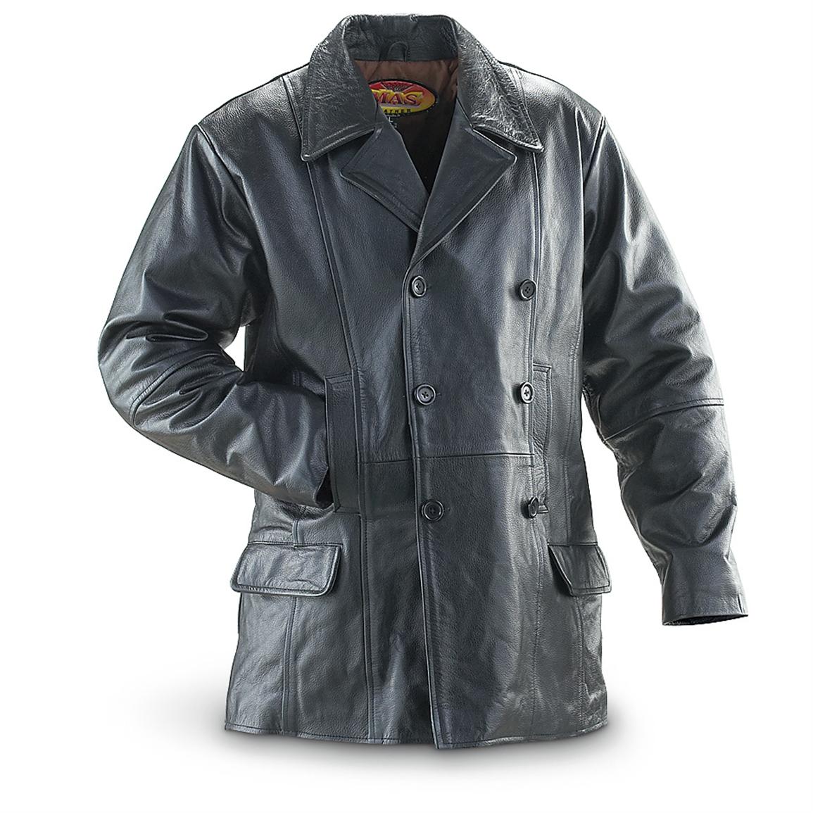 MAS® Leather Pea Coat, Black - 167184, Insulated Jackets & Coats ...