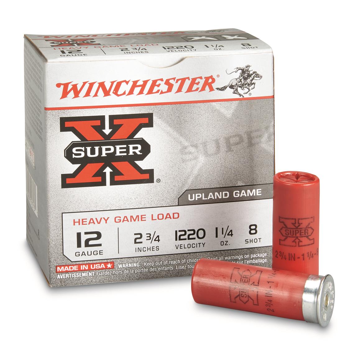 Winchester, 12 Gauge 2 3/4" 1 1/4 oz., Super-X Heavy Game Field Shotshells, 25 Rounds