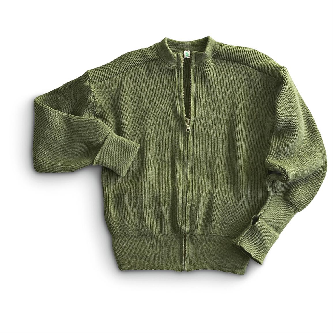 New Swedish Military Surplus Full zip Sweater, Olive Drab 190488