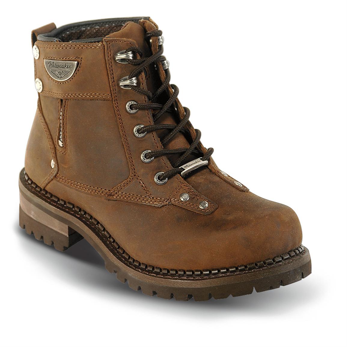 Men's Side - zip Milwaukee® Outlaw Boots, Brown - 170099, Motorcycle & Biker Boots at Sportsman