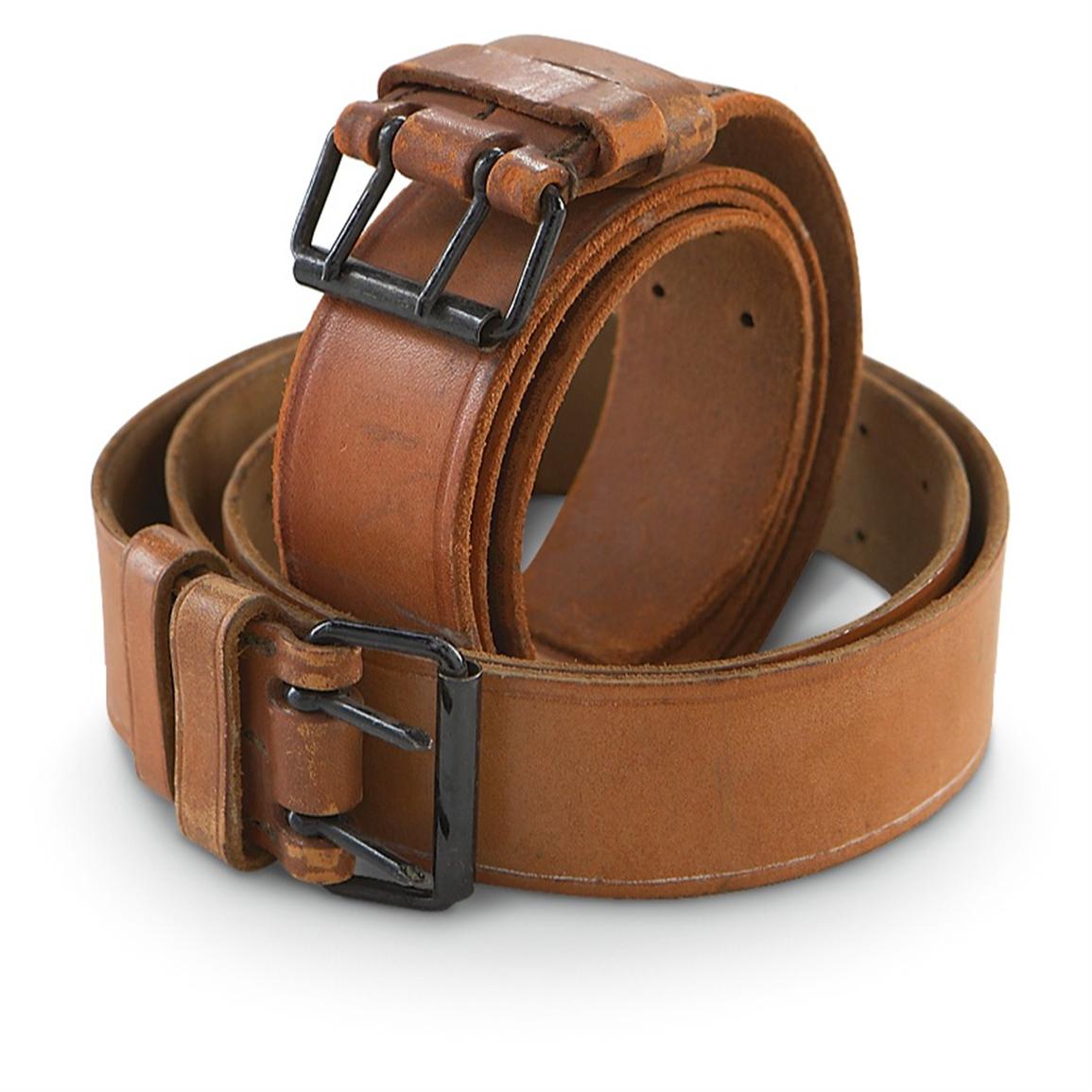 2 Used French Military Leather Belts, Brown 171698, Military Belts