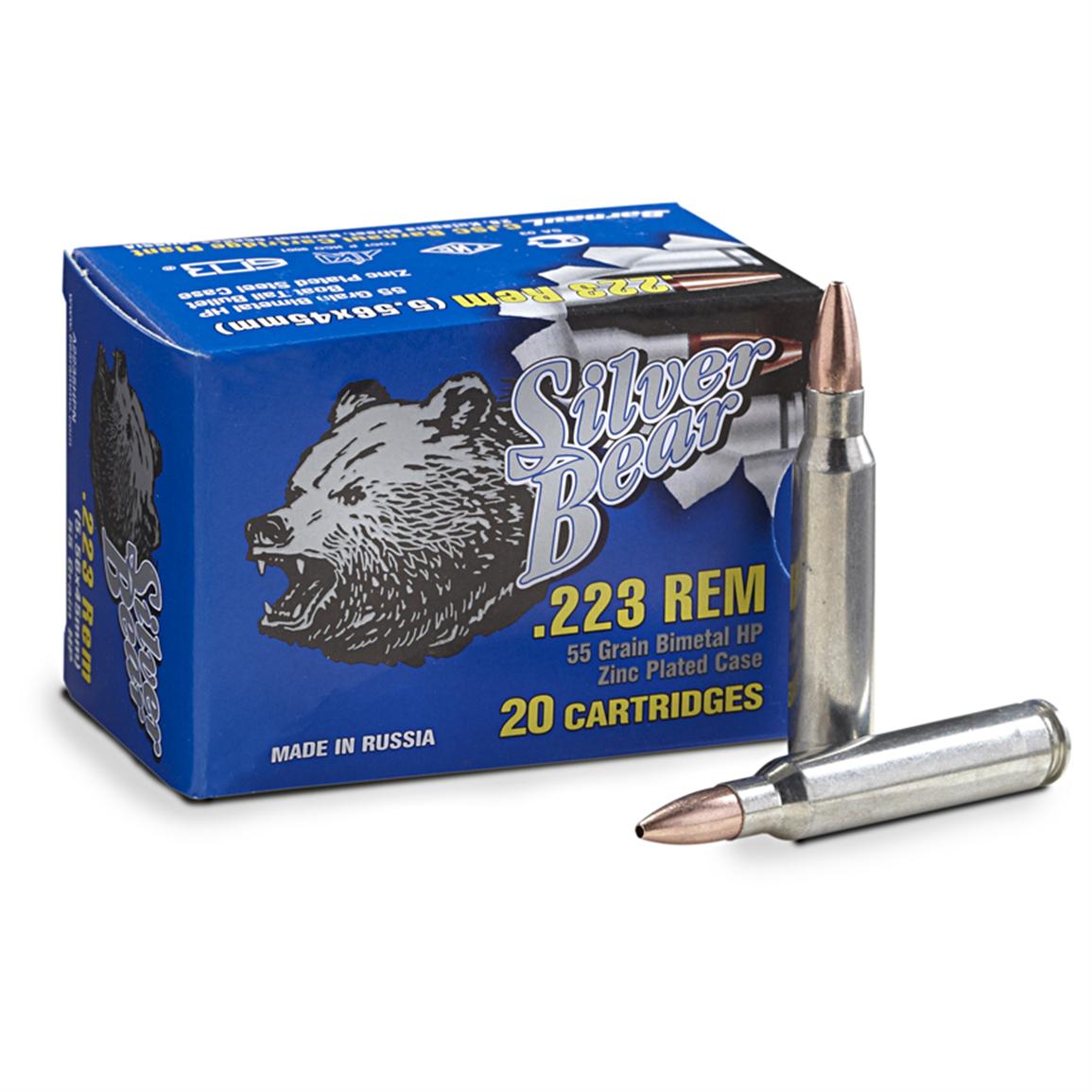 Silver Bear, .223 Remington, HP, 55 Grain, 500 Rounds 