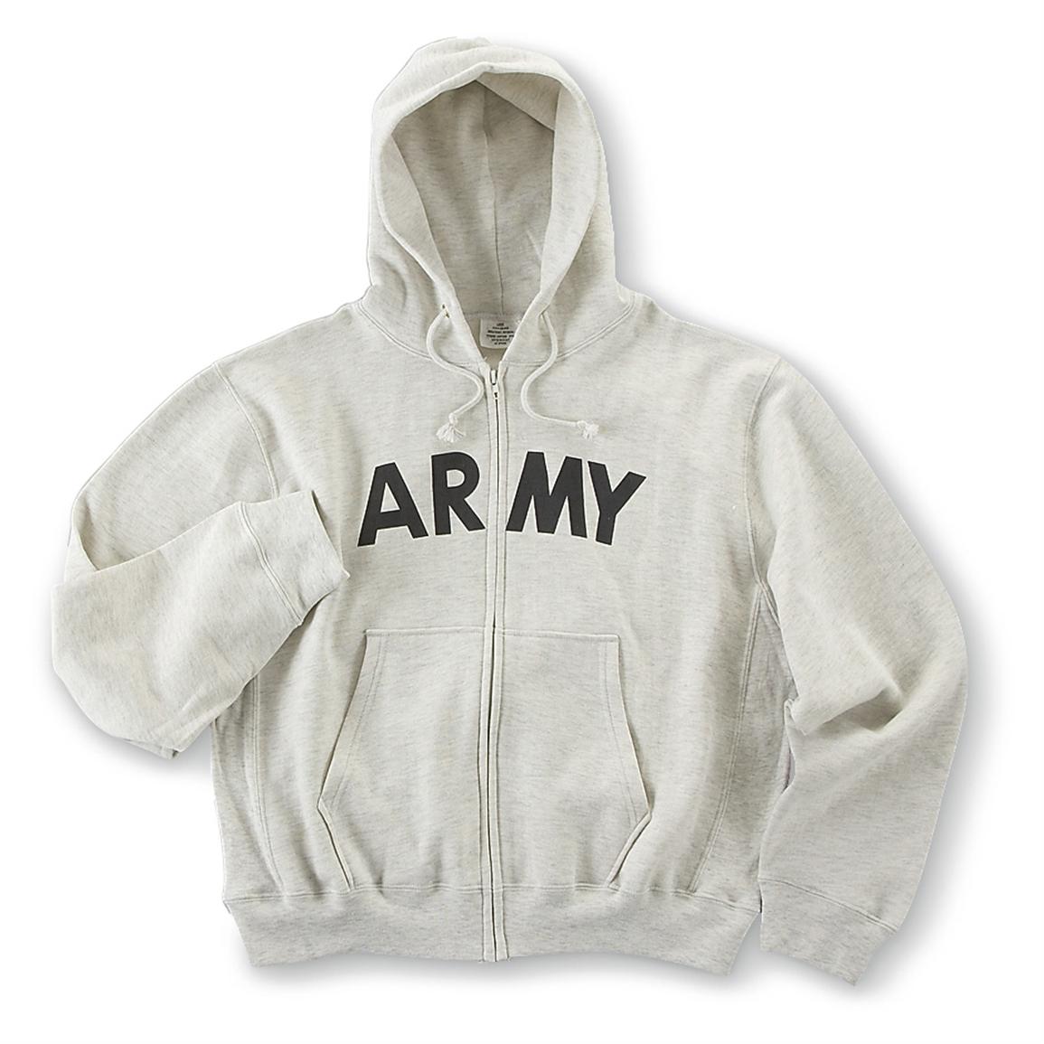 All Sizes Grey Military US Army Gym Hoodie Jumper Zip Front