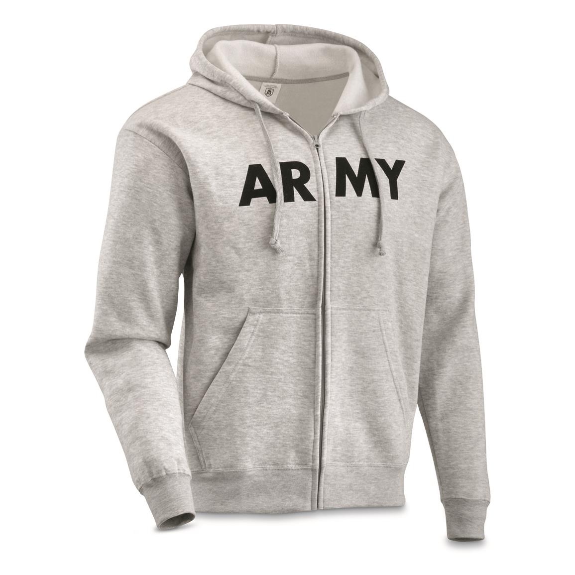 U.S. Army Surplus Full Zip PFU Hooded Sweatshirt, New, Gray