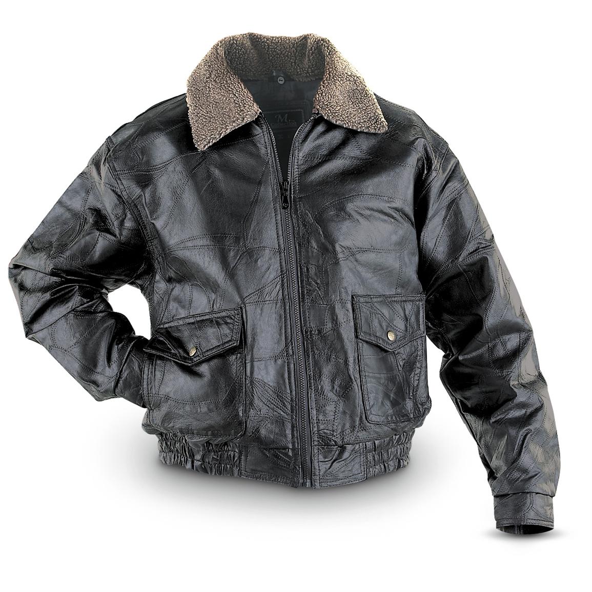 M. Collection™ Mosaic Leather Bomber Jacket, Black - 173463, Insulated ...