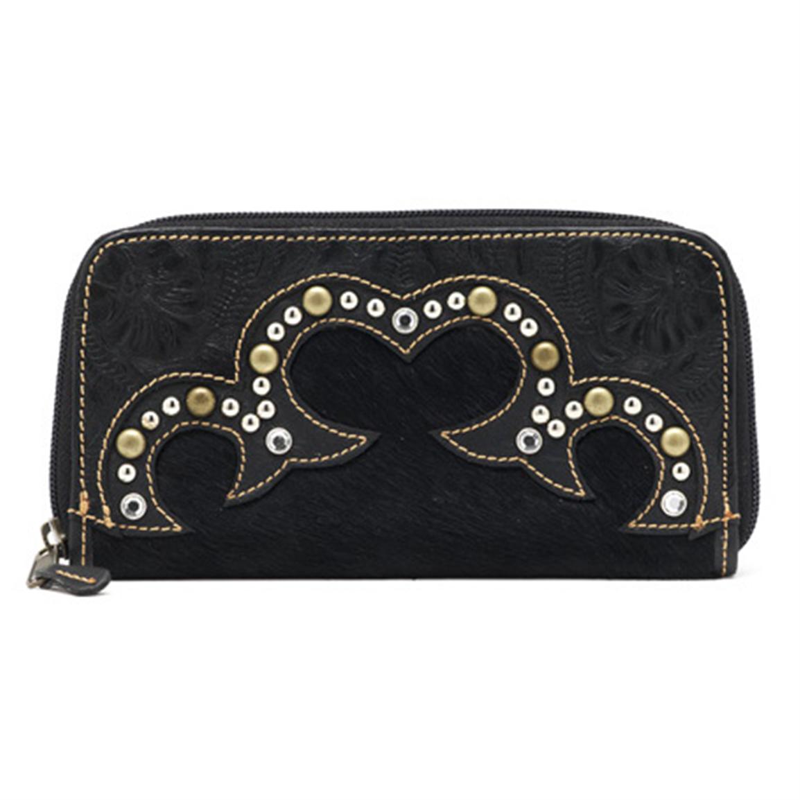 American West® Women&#39;s Zip - around Leather Wallet, Black - 175849, Wallets at Sportsman&#39;s Guide