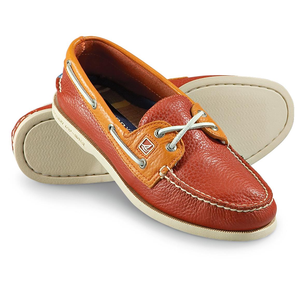 orange sperry boat shoes