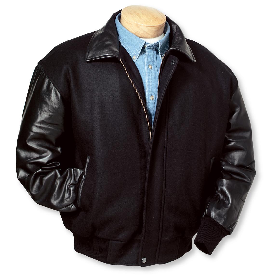 Men's Burk's Bay® Wool and Premium Lamb Baseball Jacket, Black ...