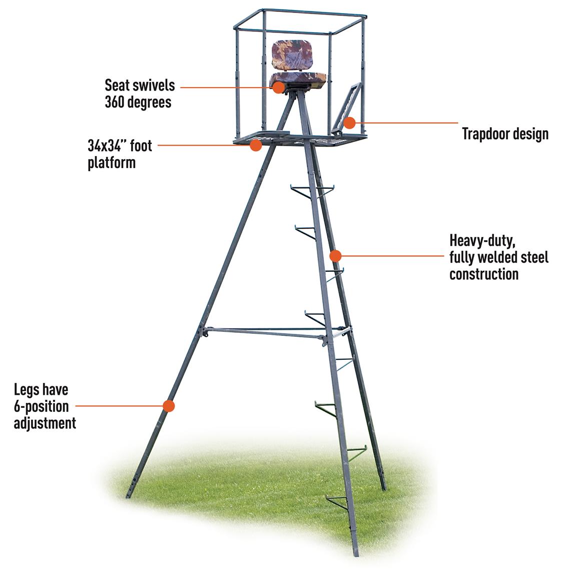 Guide Gear 13' Deluxe Tripod Deer Stand 177429, Tower & Tripod Stands
