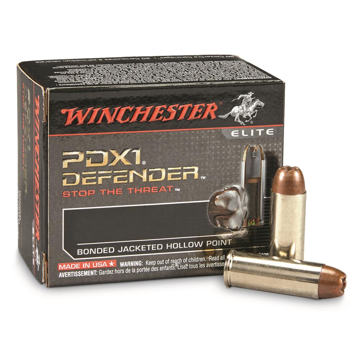 Winchester Defender, .40 S&amp;W, Bonded Jacket Hollow Point, 165 Grain, 20 Rounds