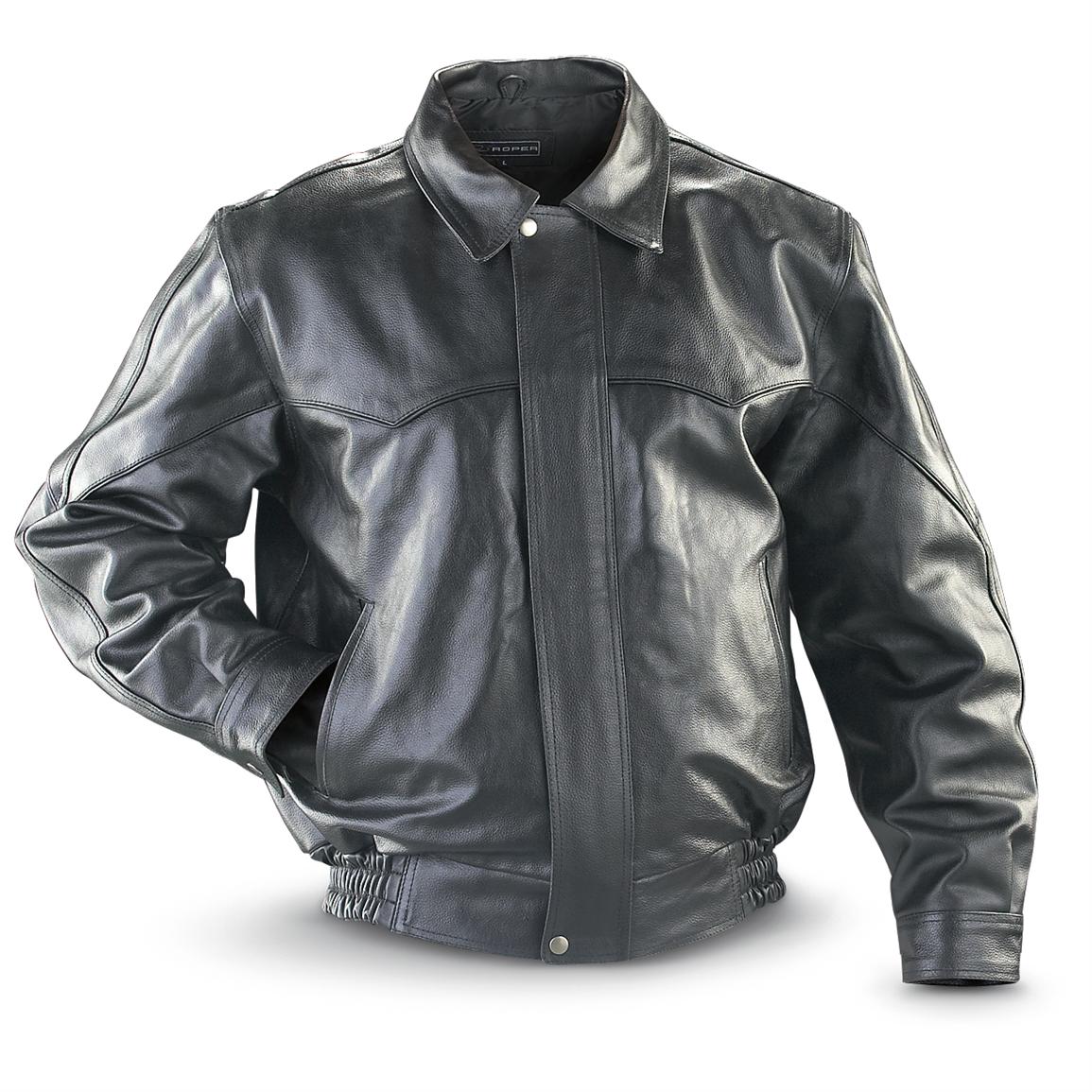 Roper® Cowhide Leather Bomber Jacket, Black - 178427, Insulated Jackets ...
