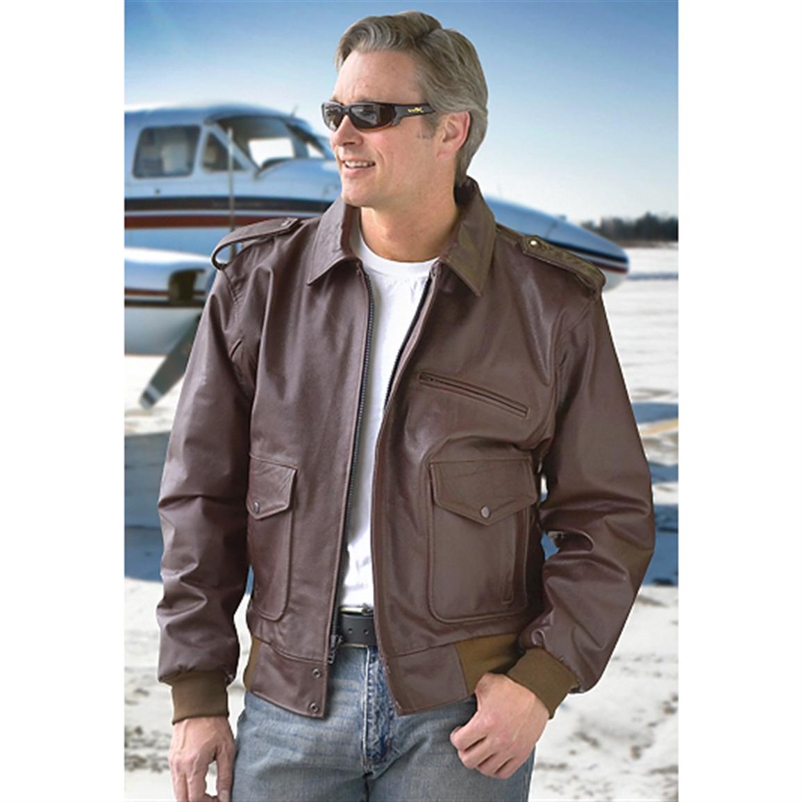 MAS® Goodson A2 Leather Flight Jacket, Brown - 178999, Insulated ...