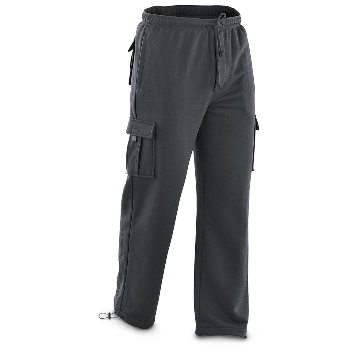 2 - Pk. Guide Gear® Fleece Cargo Pants, 1 Black / 1 Gray - 180430 ...