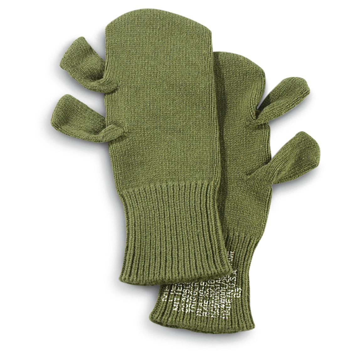 NEW 3 PAIR US MILITARY SURPLUS WOOL BLEND TRIGGER FINGER MITTENS INSERTS SZ MED