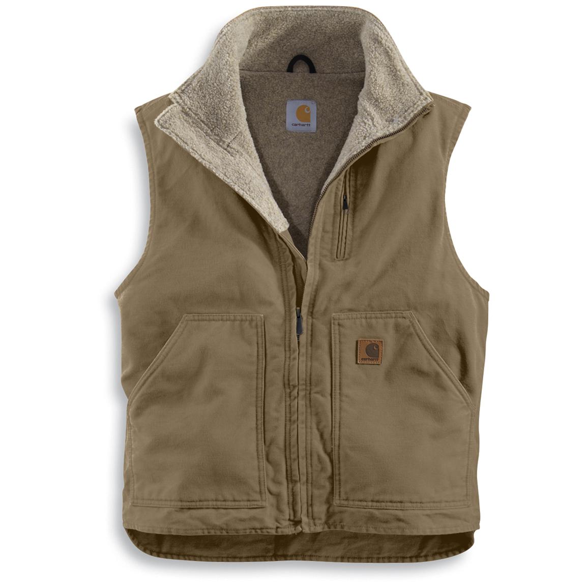 Men&#39;s Carhartt® Sandstone Sherpa - Lined Mock Neck Vest, Tall - 184160, Vests at Sportsman&#39;s Guide