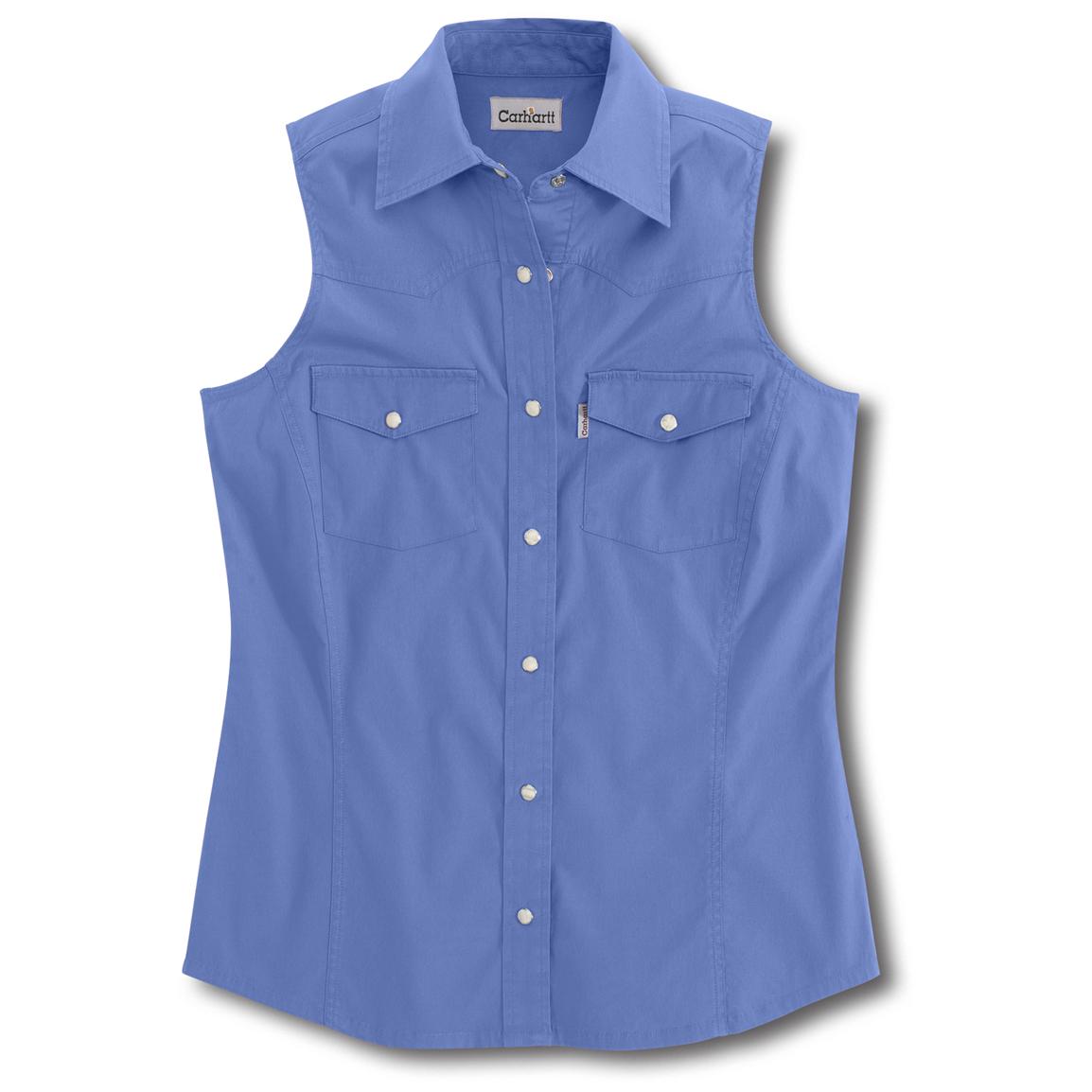 Women's Carhartt® Sleeveless Stretch Poplin Snap - front Shirt - 184319 ...