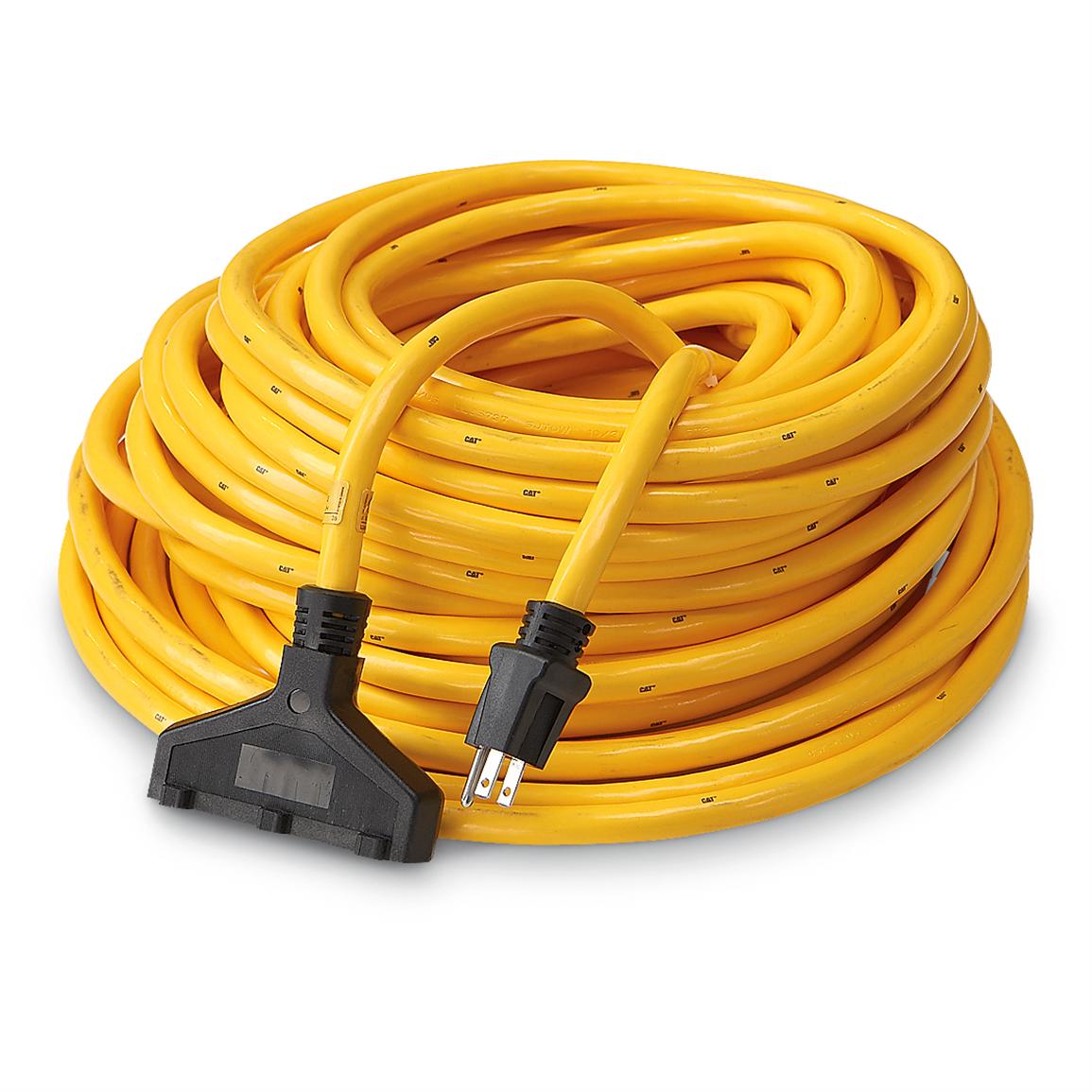 Cat® 100' 10/3 Industrial Extension Cord with Triple Tap, Hi vis