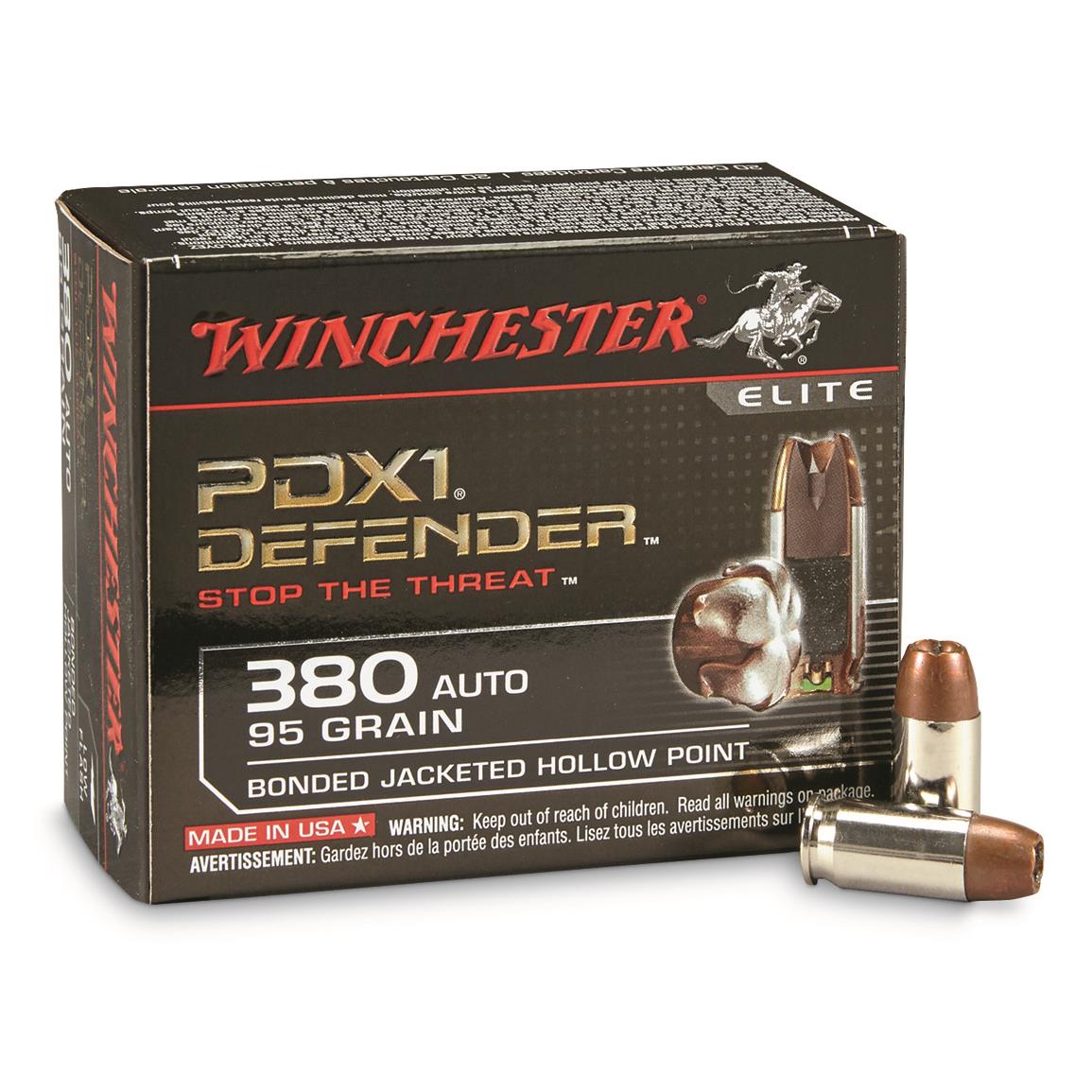 Winchester Defender, .380 ACP, Bonded Jacketed Hollow Point, 95 Grain, 20 Rounds