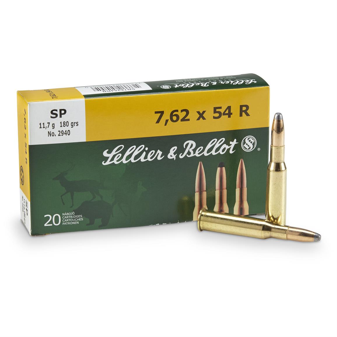 Sellier & Bellot, 7.62x54R, SP, 180 Grain, 20 Rounds - 185875, 7.62x54R ...