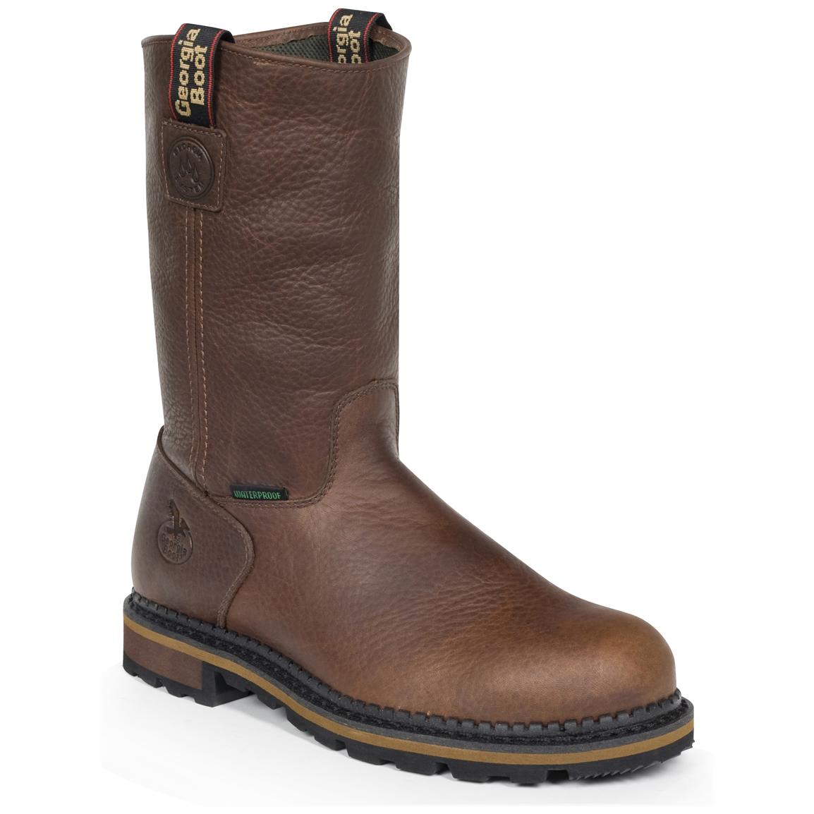 Men's Steel Toe Pull On Work Boots, Brown 186235, Work