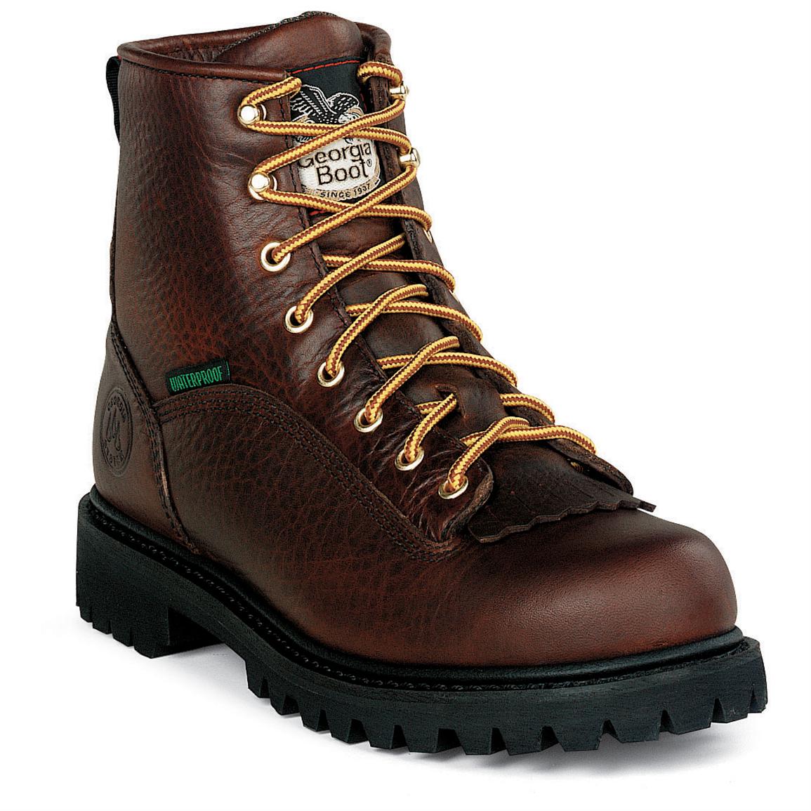 Mens Georgia® 6 Steel Toe Waterproof Low Heel Logger Boots Brown 186254 Work Boots At