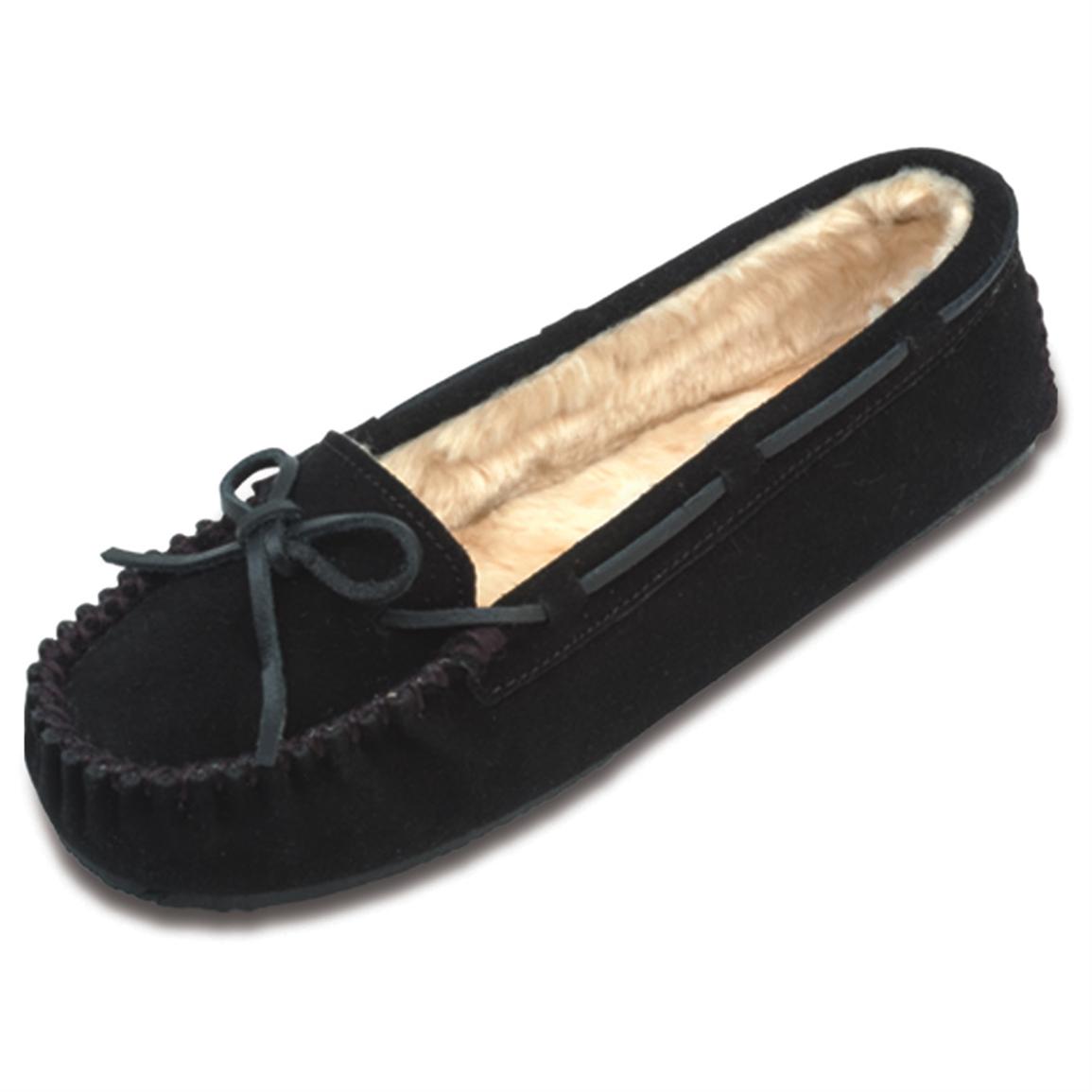 womens black moccasin slippers