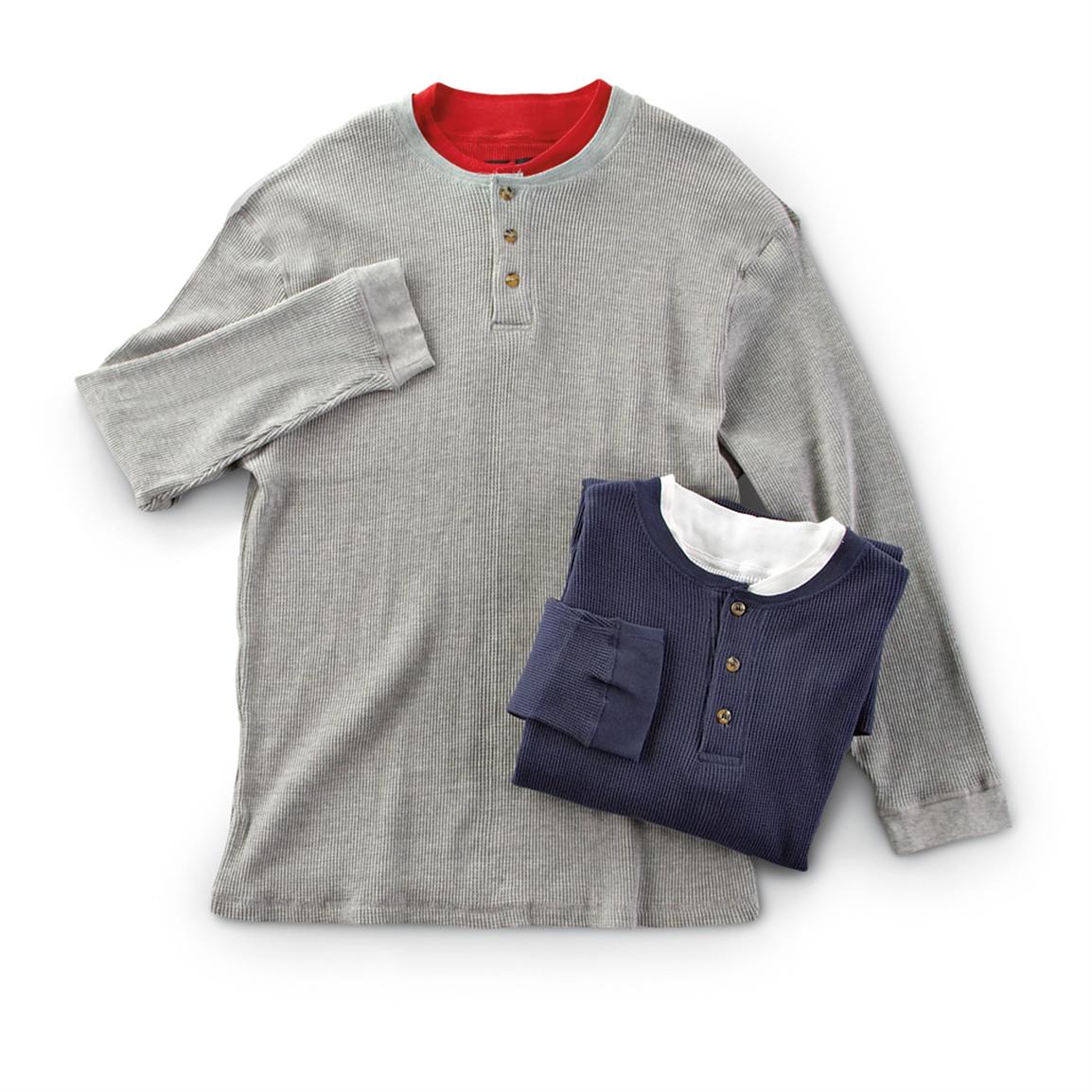 2 Fourcast® Layered Waffle weave Henleys 186604, Shirts & Polos at