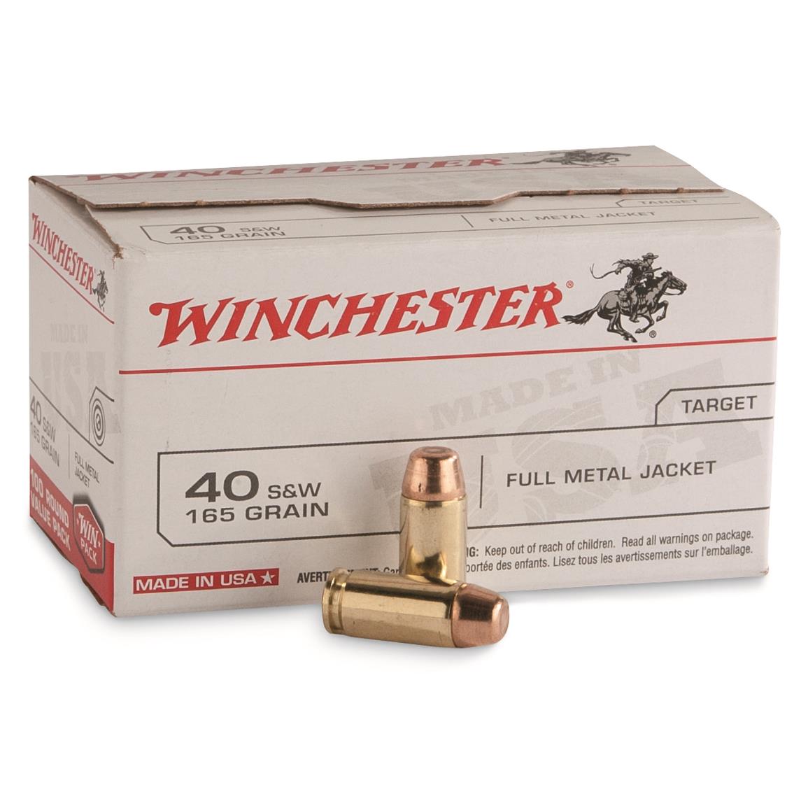 Winchester White Box, .40 S&W, FMJ, 165 Grain, Value Pack, 100 Rounds