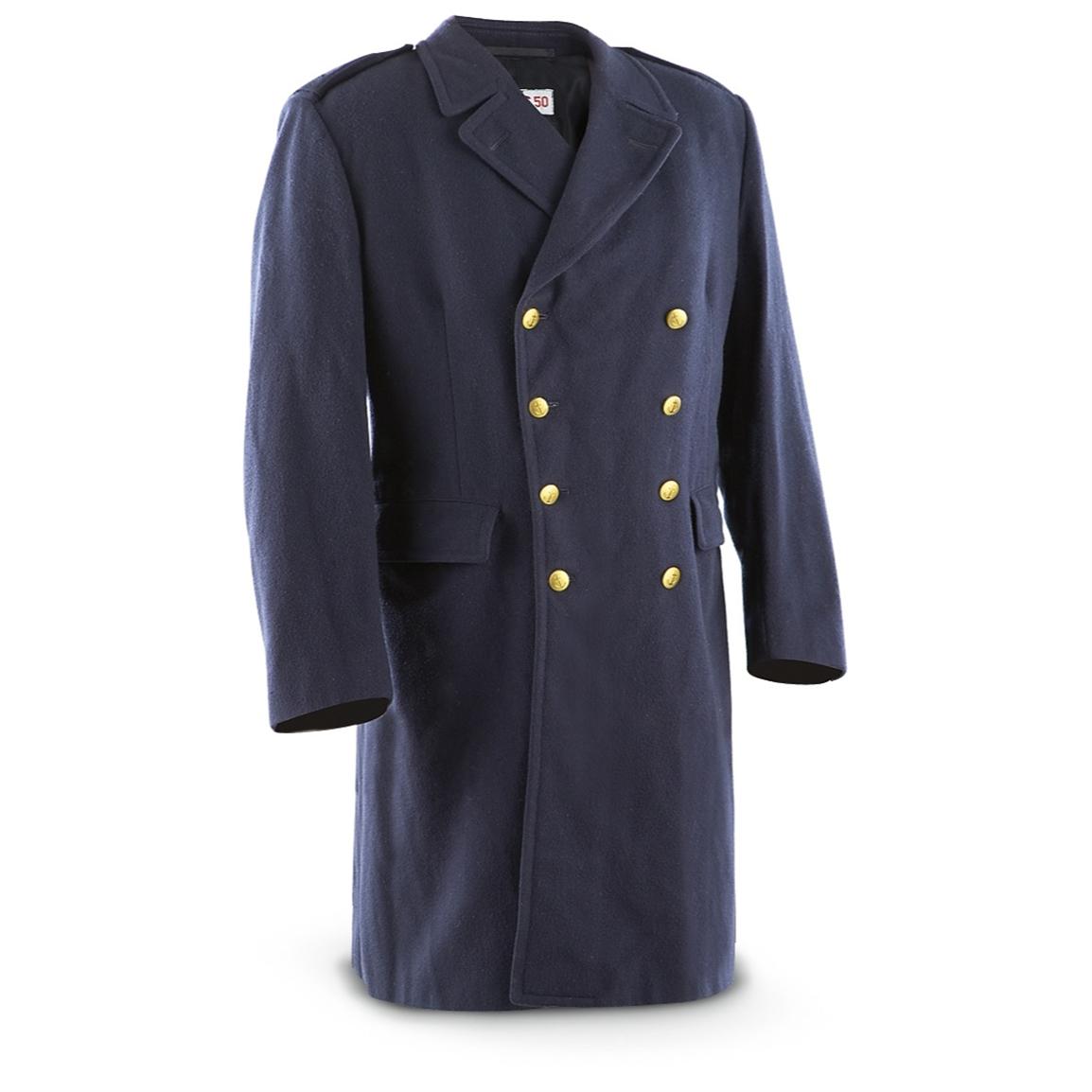 Used Swedish Military Wool Trench Coat, Navy - 190471, Military ...