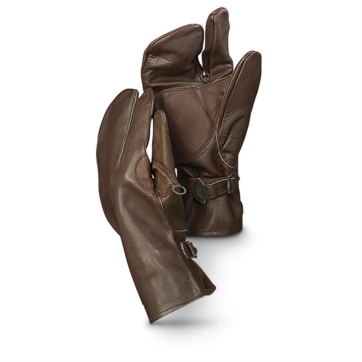 4 New Swedish Military Leather Mittens, Brown 190484, Military Gloves