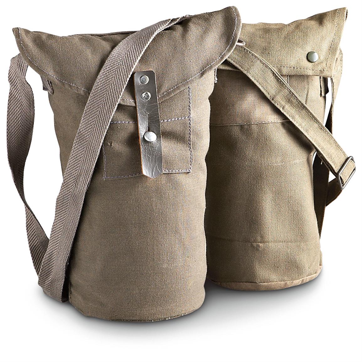 2 Used Swedish Military Surplus Shoulder Bags, Olive Drab / Gray