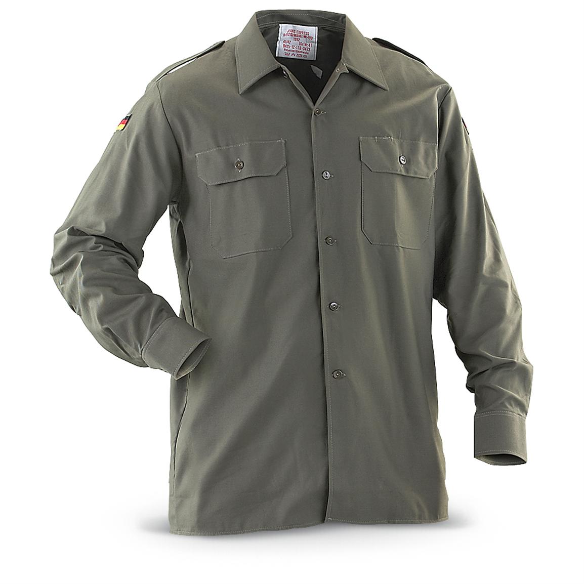 New German Military Surplus Field Shirt, Olive Drab - 190666, Military & Tactical Shirts at