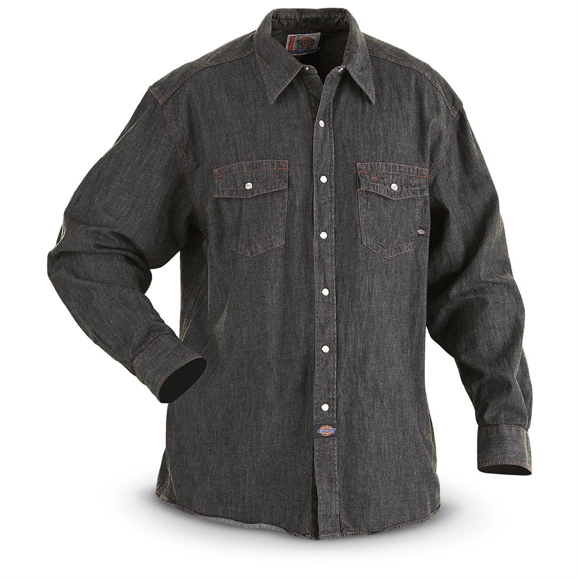 Dickies® Long - sleeved Denim Snap Work Shirt, Black - 190757, Shirts ...